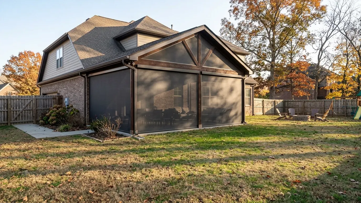 A Tennessee covered patio with motorized retractable screens in Antioch