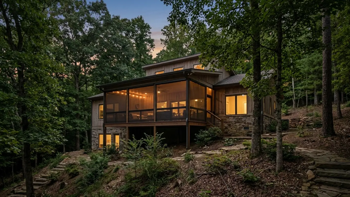 A Tennessee covered patio with motorized retractable screens in Bellevue