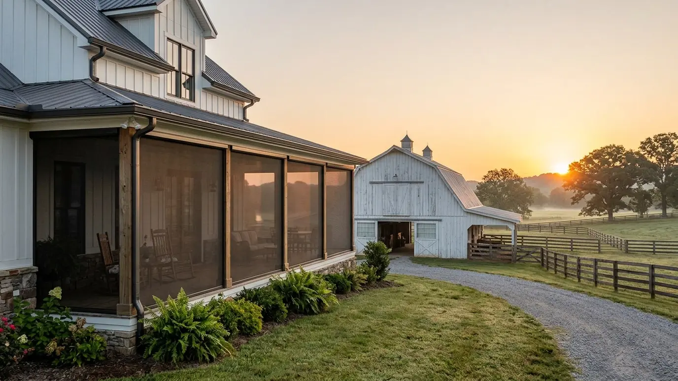 A Tennessee covered patio with motorized retractable screens in College Grove