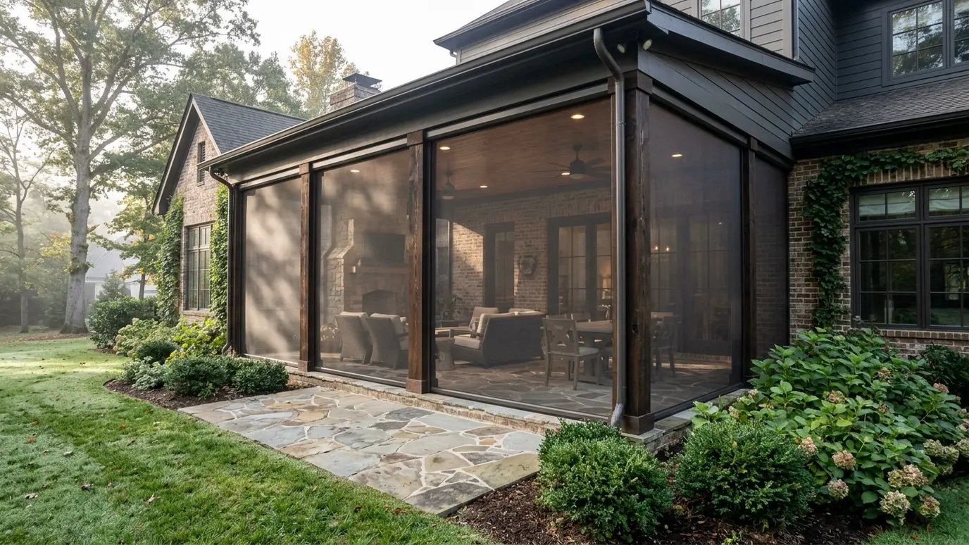 A Tennessee covered patio with motorized retractable screens in Franklin
