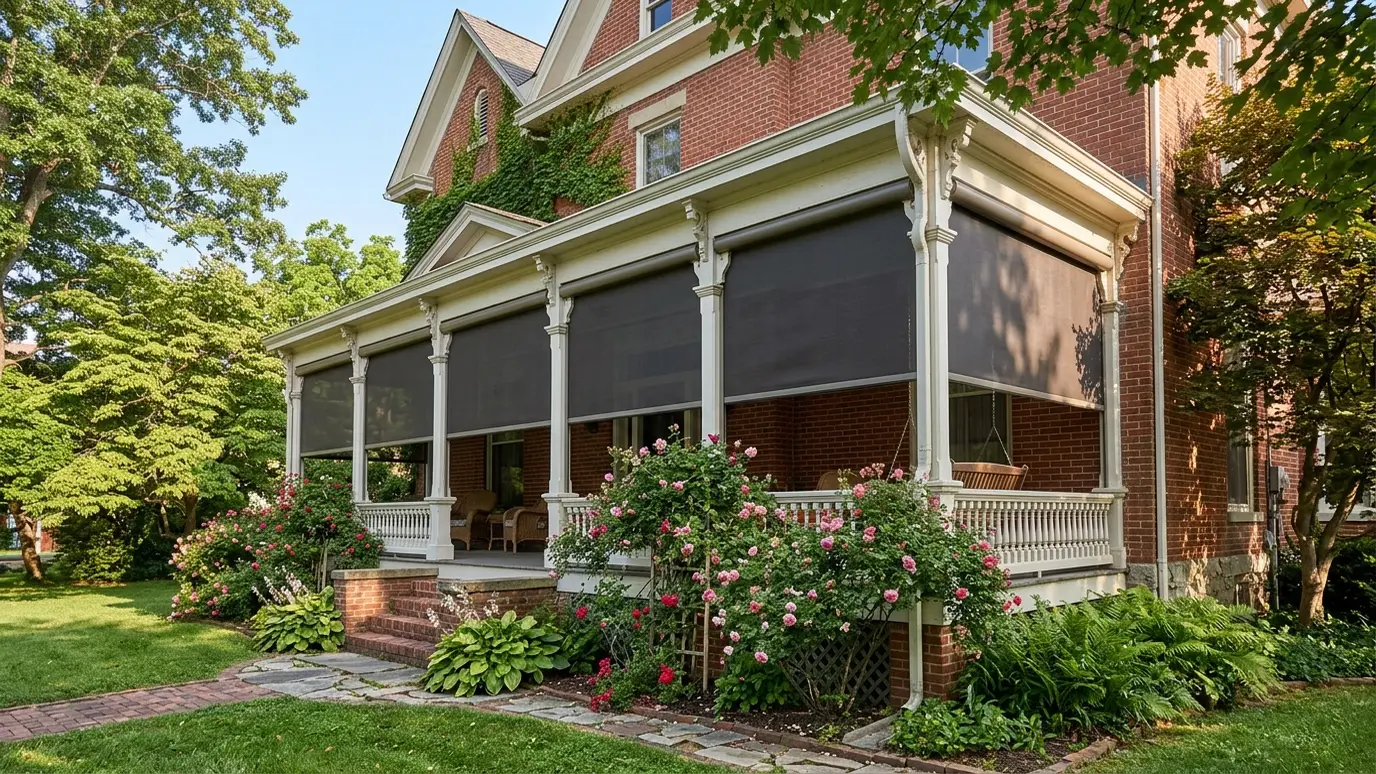A Tennessee covered patio with motorized retractable screens in Gallatin