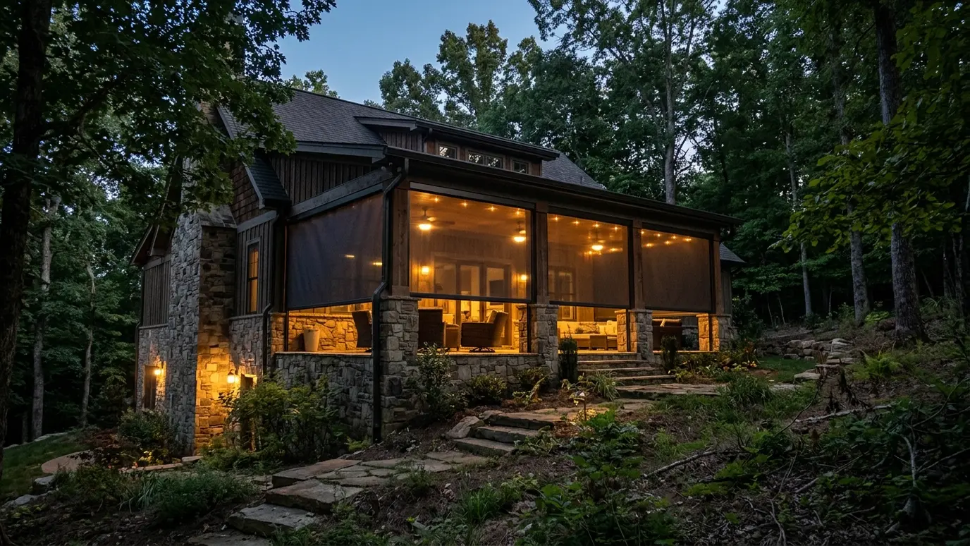 A Tennessee covered patio with motorized retractable screens in Goodlettsville