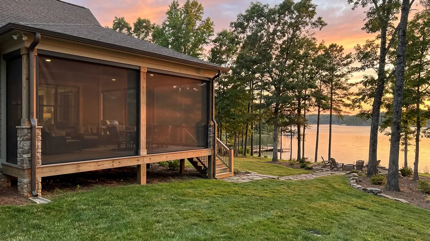 A Tennessee covered patio with motorized retractable screens in La Vergne