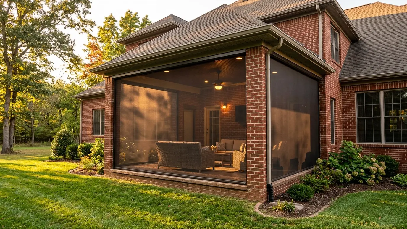 A Tennessee covered patio with motorized retractable screens in Lebanon