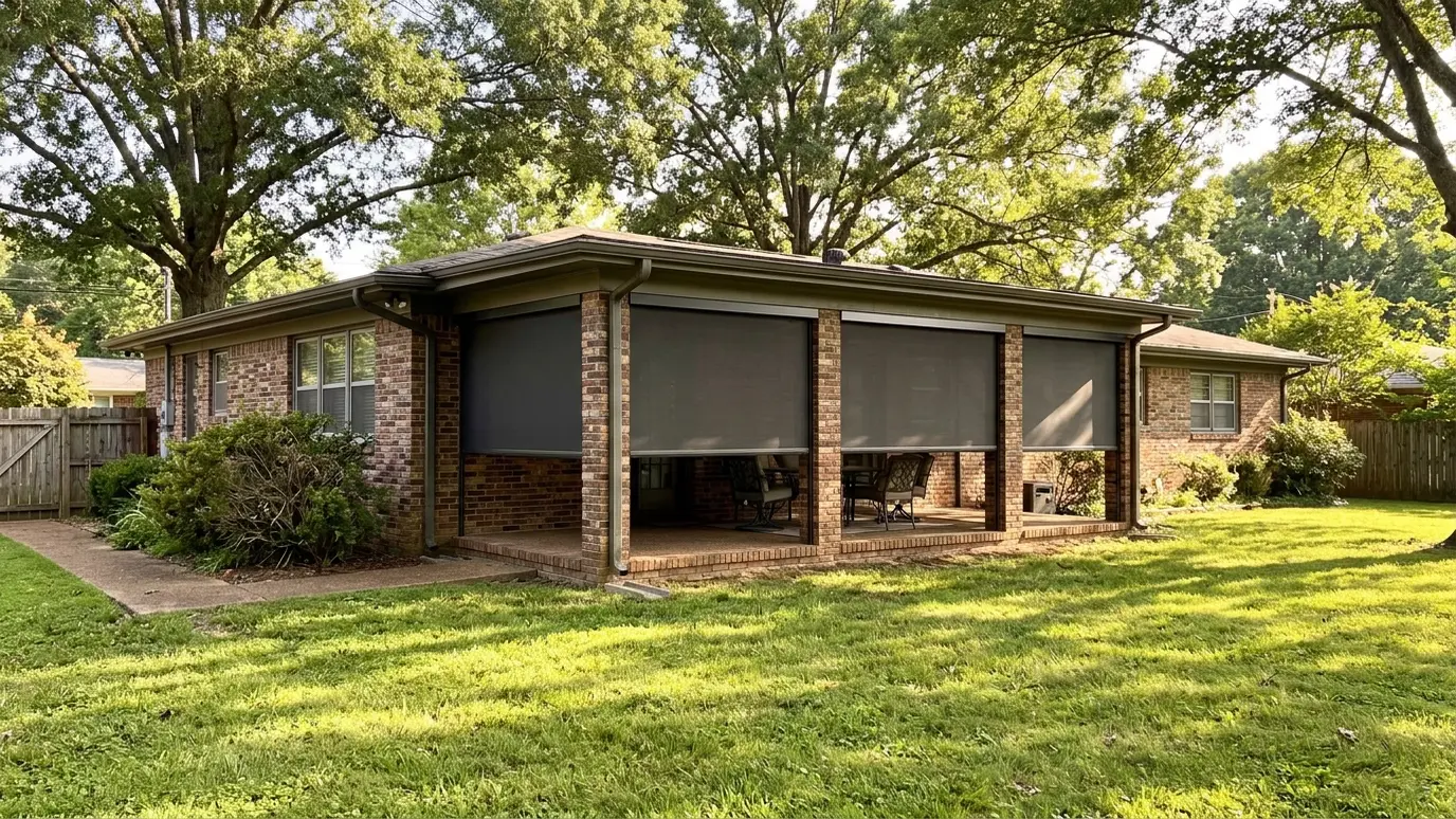 A Tennessee covered patio with motorized retractable screens in Madison