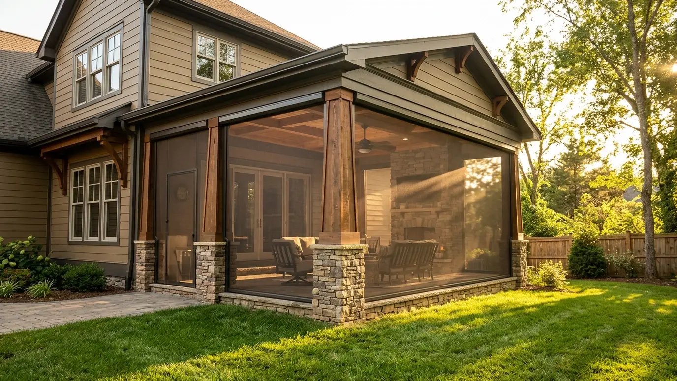 A Tennessee covered patio with motorized retractable screens in Nolensville