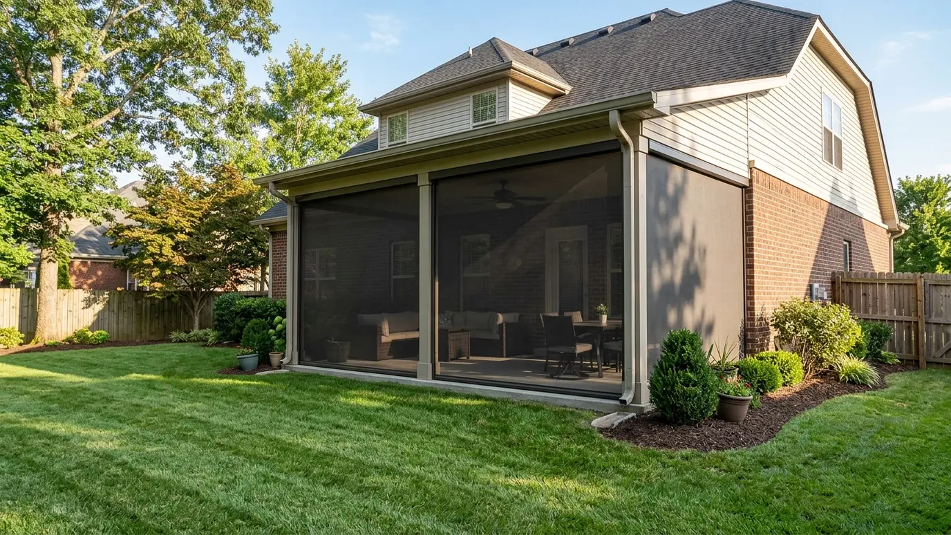 A Tennessee covered patio with motorized retractable screens in Smyrna