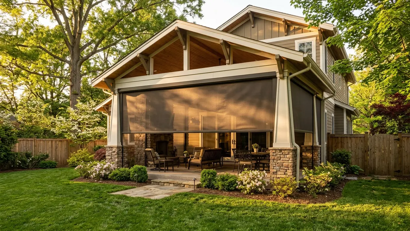 A Tennessee covered patio with motorized retractable screens in Spring Hill