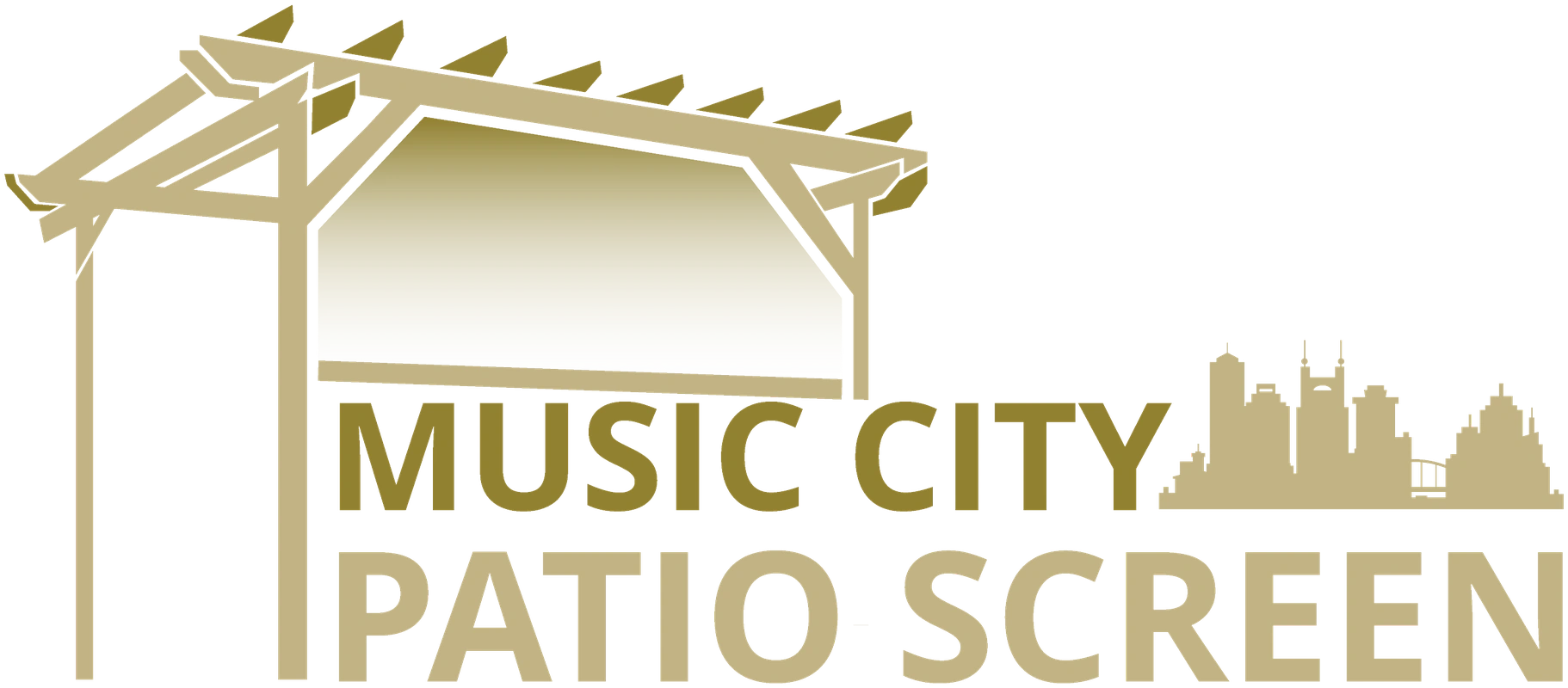 Music City Patio Screen logo: a timber patio frame with a lowered screen beside the Nashville skyline
